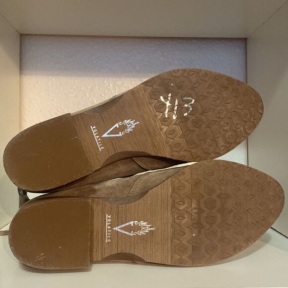 Volatile Womens Leather Suede Distressed Cut Out Zip Woven Tan Ankle Booties - Picture 13 of 13